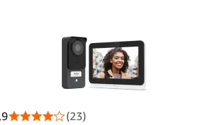 Le Philips WelcomeEye Connect 3 : une sonnette vidéo avec écran affiche une femme souriante.