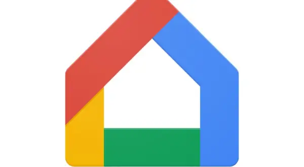Logo stylisé d'une maison aux couleurs de Google Assistant Home : rouge, bleu, jaune et vert.