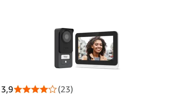 Le Philips WelcomeEye Connect 3 : une sonnette vidéo avec écran affiche une femme souriante.