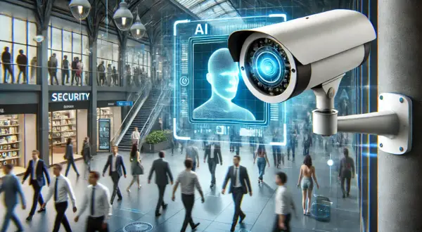 Une caméra de surveillance IA analyse les flux de personnes dans un centre commercial.