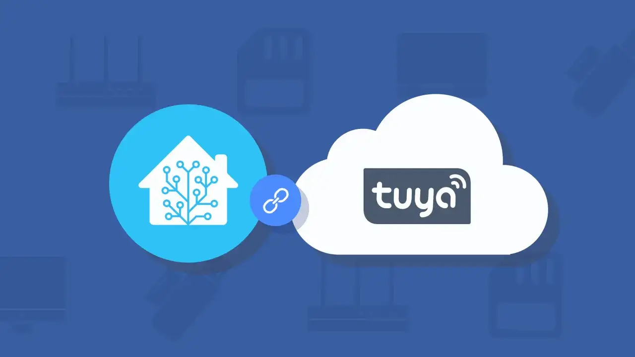 Maison connect&eacute;e symbolis&eacute;e par une maison avec des circuits, reli&eacute;e au cloud Tuya.