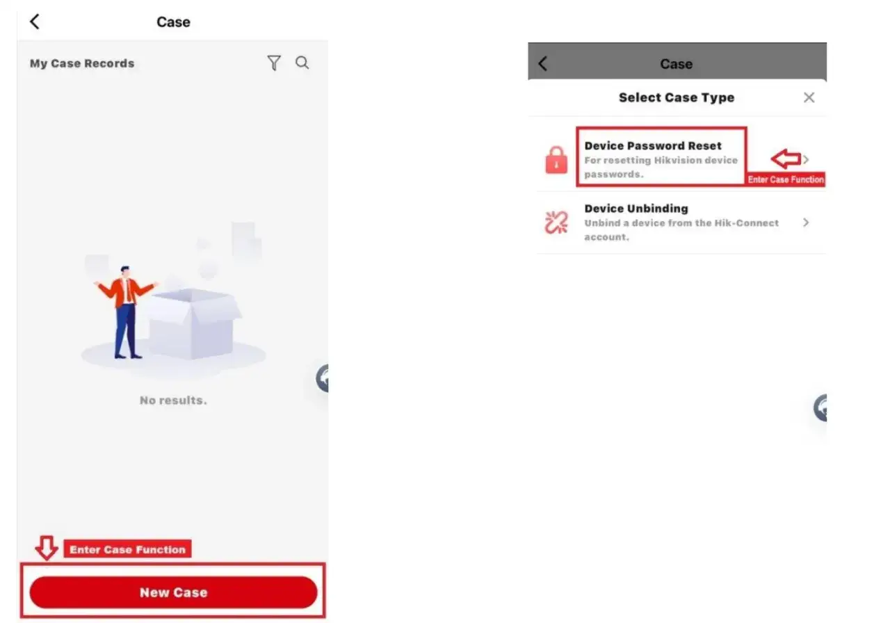 Interface pour réinitialiser le mot de passe hikvision. Option 
