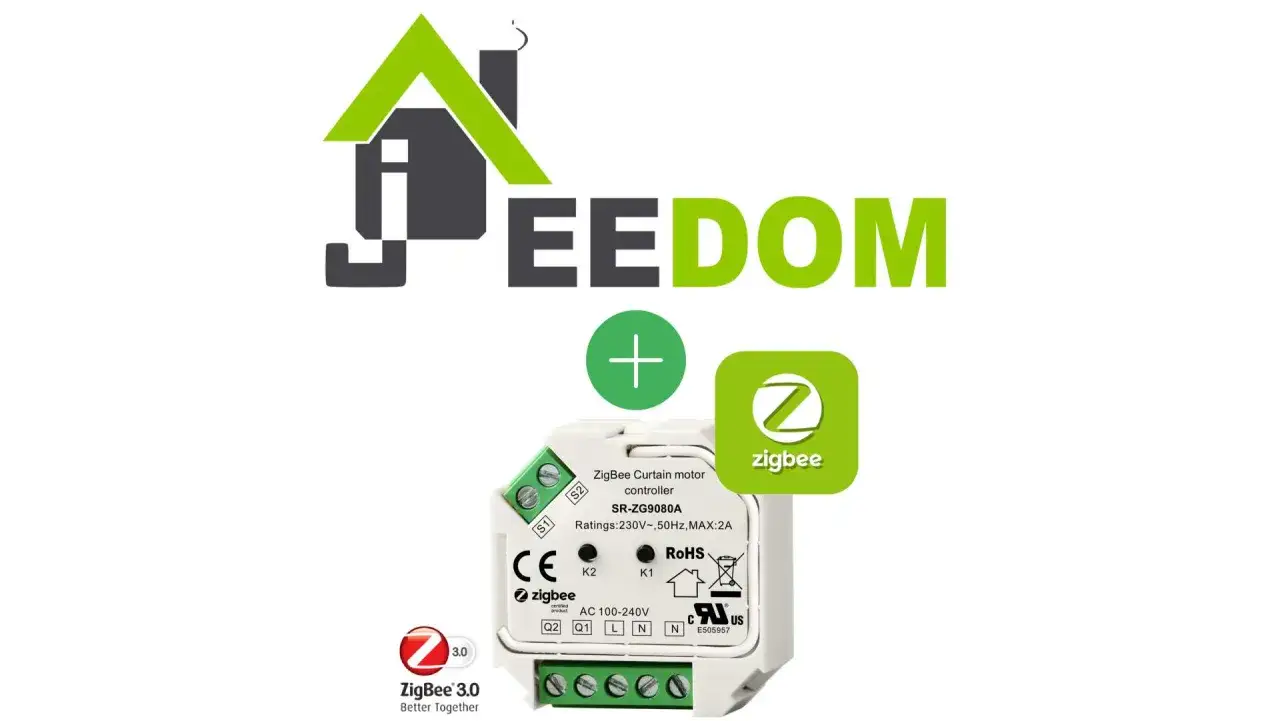 Le contrôleur de moteur de rideau Zigbee pour Jeedom, avec son logo Zigbee 3.0.