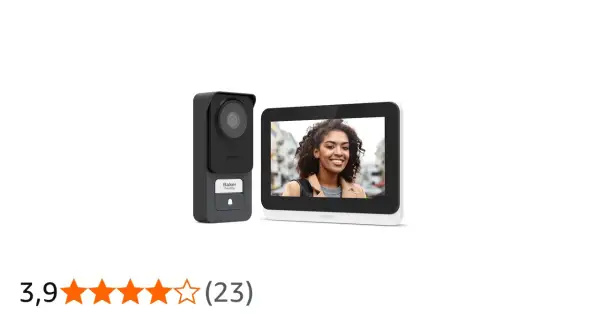 Le Philips WelcomeEye Connect 3 : une sonnette vidéo avec écran affiche une femme souriante.